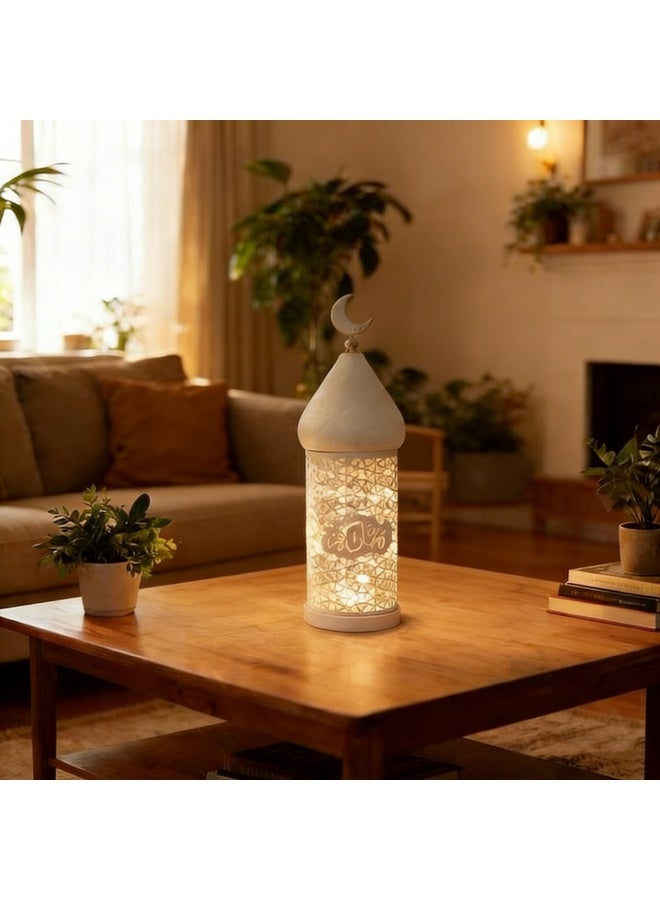 فانوس رمضان مغربي، مصباح LED معدني مجوف أبيض مع قمة قمر ذهبية للديكور الداخلي والخارجي للمنزل، ومركزيات الطاولة، ورمضان، والعيد، وديكورات الزفاف، FD778-L - Image 4